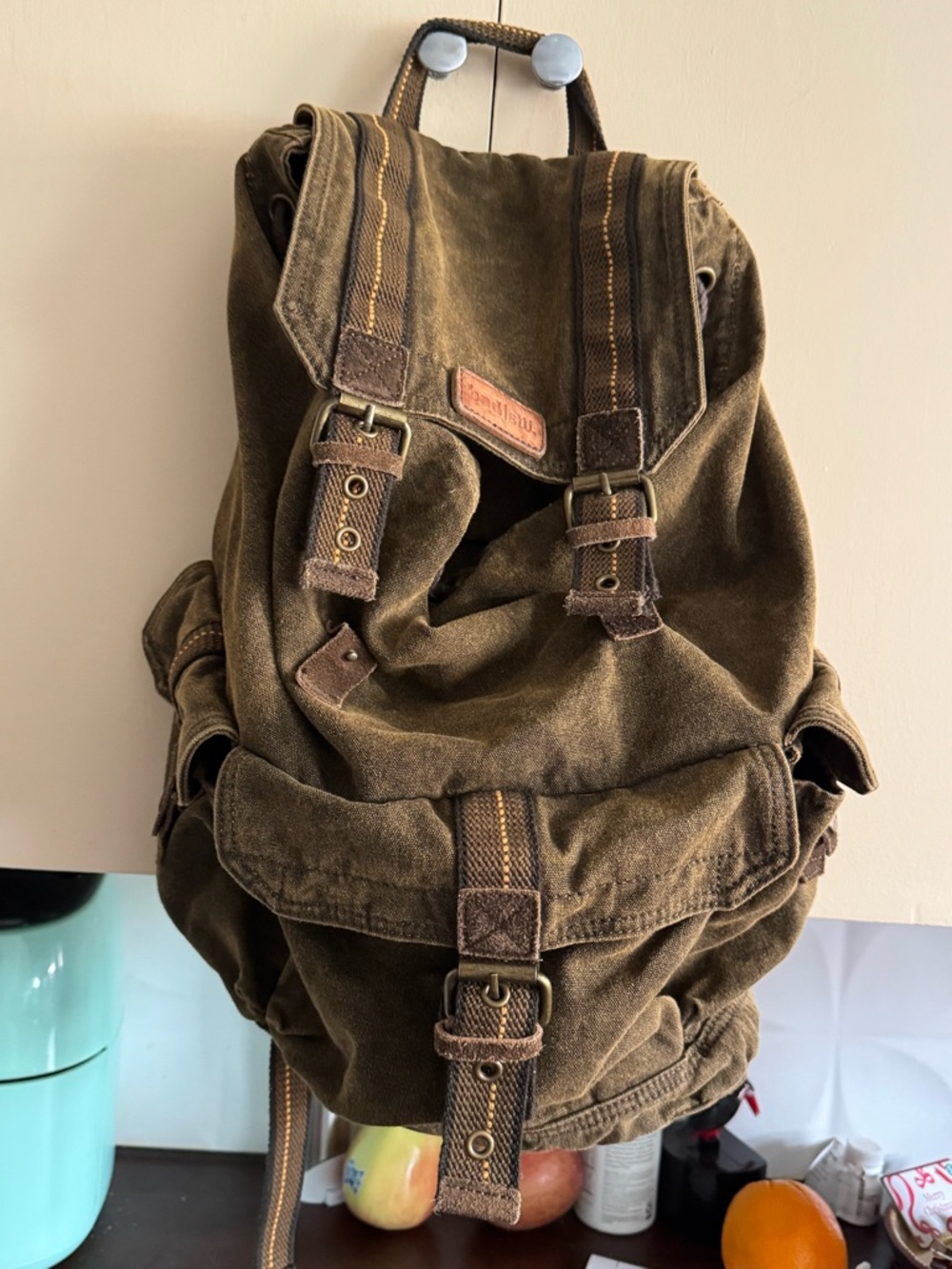 Bed Stu Olive Canvas Roll-Top Backpack